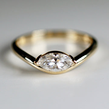 Marquise Moissanite Monolith Ring 14k Gold,Marquise Moissanite Engagement Ring East West Unique Sideway Moissanite Ring, Gift For Her