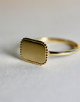 14k Solid Gold Rectangle Engraved Signet Ring For Women