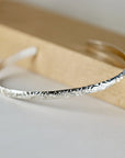 Sterling Silver Open Cuff Bracelet Leaf & Flowers, Handwriting Inside - Melt'm Jewelry