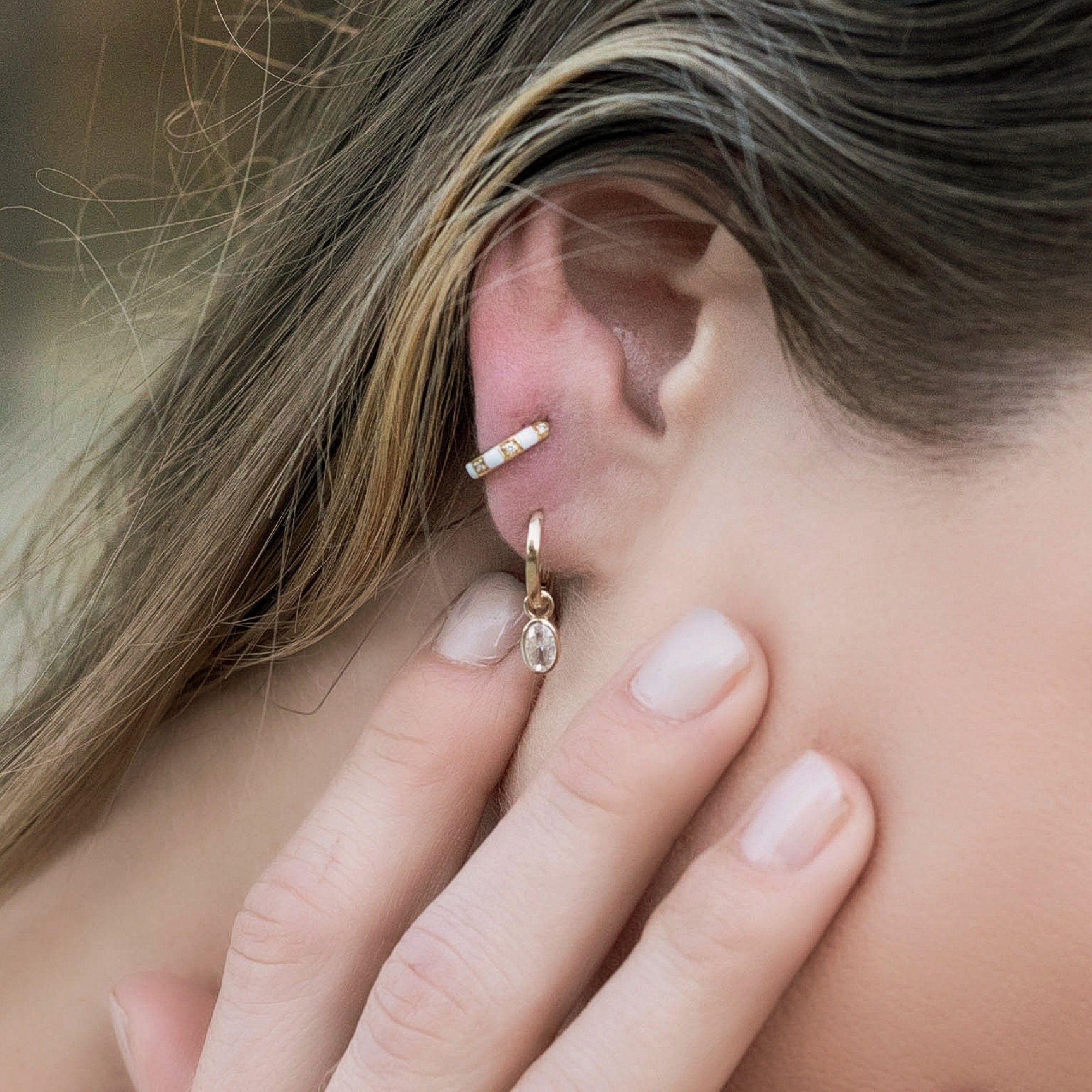 14k Solid Gold Earring Charm For Hoops, 14k Gold Cz Bezel Charm - Melt'm Jewelry