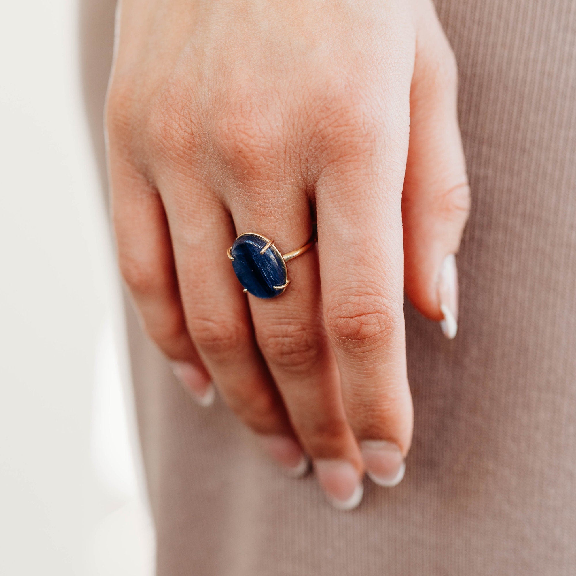 Deep Blue Kyanite Ring 14k Solid Gold, Genuine Natural Kyanite Ring, Handmade Oval Kyanite Ring, Statement Ring