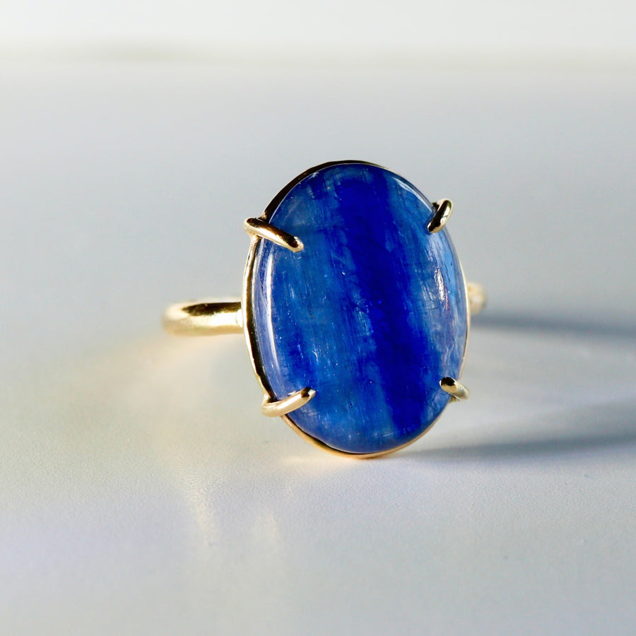 Deep Blue Kyanite Ring 14k Solid Gold, Genuine Natural Kyanite Ring, Handmade Oval Kyanite Ring, Statement Ring