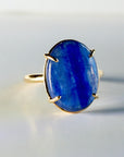 Deep Blue Kyanite Ring 14k Solid Gold, Genuine Natural Kyanite Ring