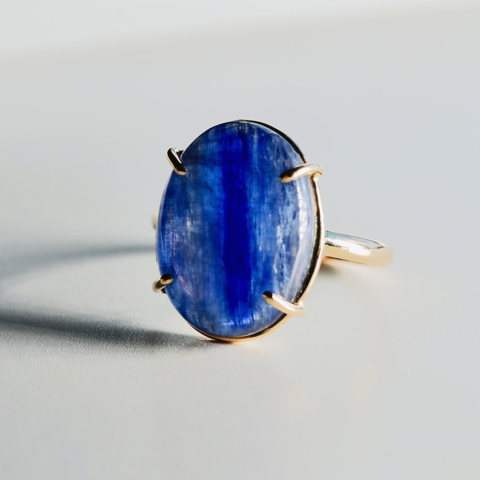 Deep Blue Kyanite Ring 14k Solid Gold, Genuine Natural Kyanite Ring