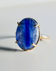 Deep Blue Kyanite Ring 14k Solid Gold, Genuine Natural Kyanite Ring