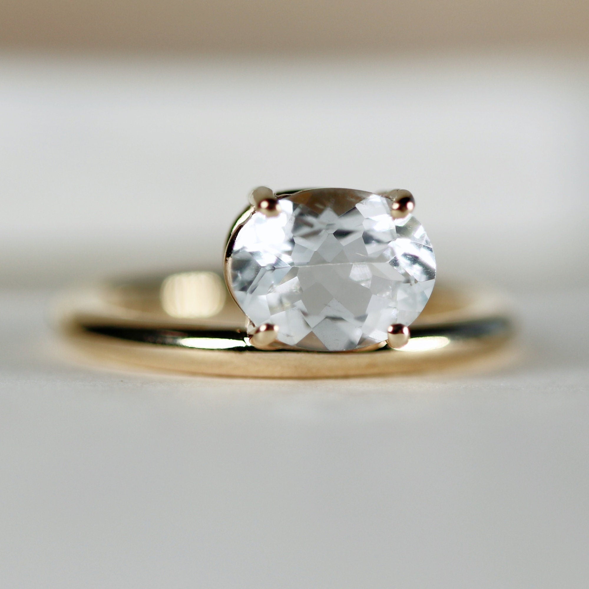 Floating East West Oval Aquamarine Ring 14k Gold - Melt'm Jewelry
