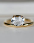 East West Oval Aquamarine Ring 14k Gold, Large Aquamarine Ring w Thick Band