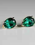 Genuine Pear Emerald Earrings 14k Gold