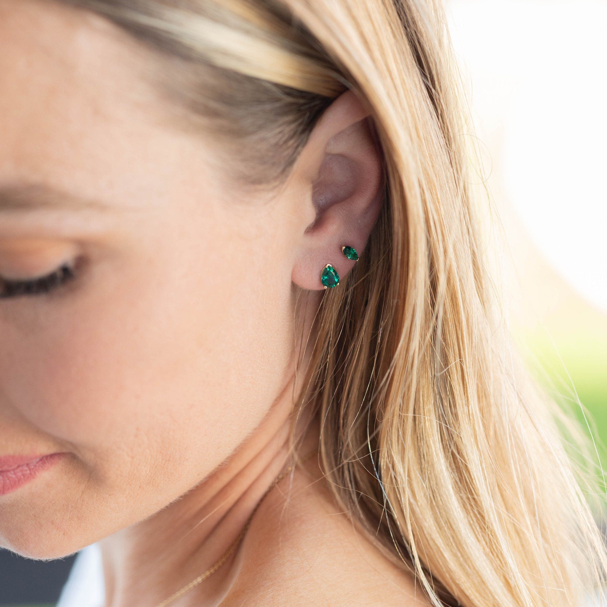 Genuine Pear Emerald Earrings 14k Gold - Melt'm Jewelry