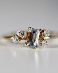 Diamond and Aquamarine Cluster Engagement Ring 14k Solid Gold