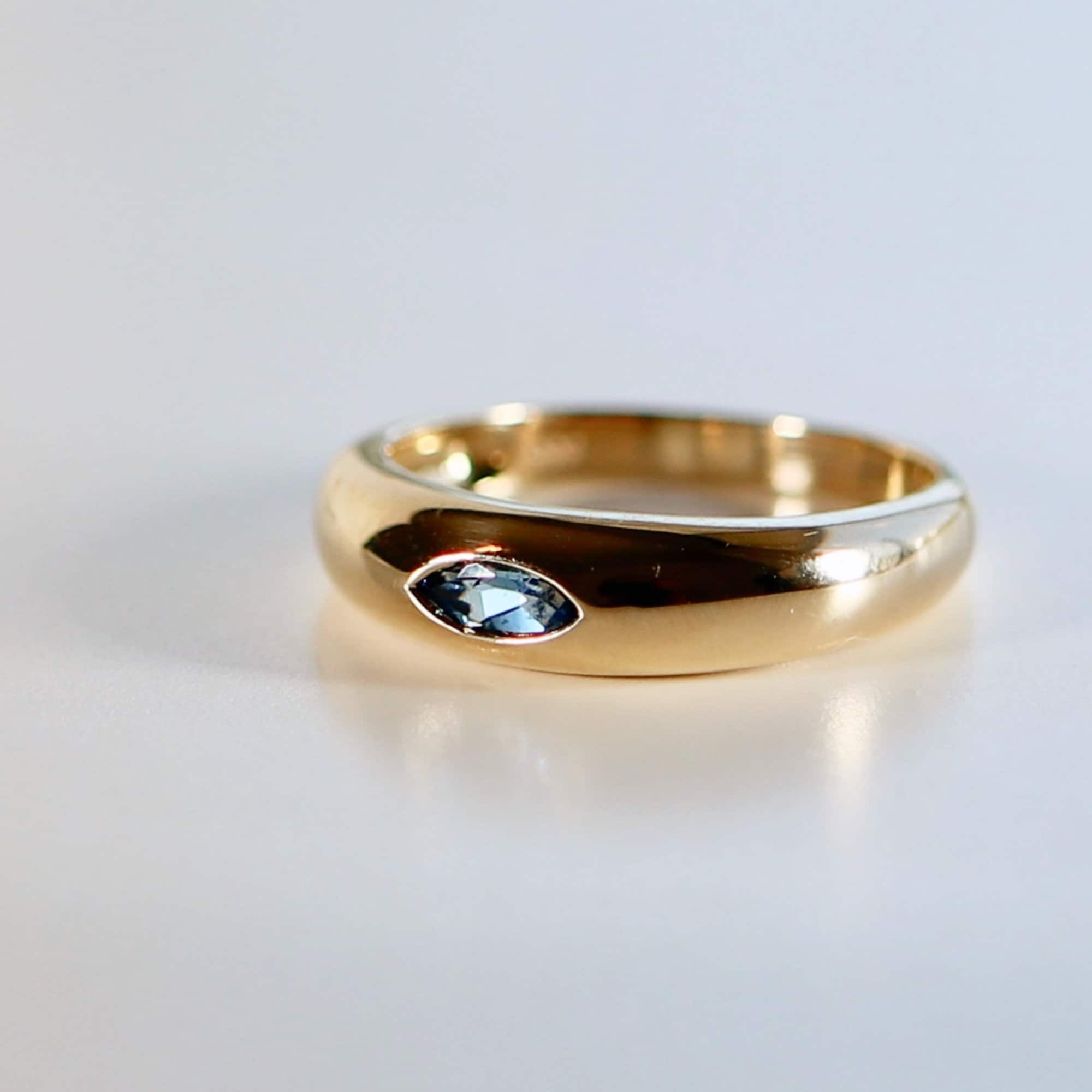 14k Gold Minimalist Dome Ring With Marquise London Blue Topaz - Melt'm Jewelry