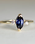 Marquise Blue Sapphire w Diamonds Ring, Anniversary Gift, Sapphire Ring, Three Stone Ring, Unique Marquise Engagement Ring