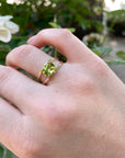 14k Gold Peridot Ring, Oval Engagement Ring, Double Band Ring - Melt'm Jewelry