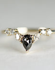 Rose Cut Pear Shape Salt and Pepper Diamond Ring 14k Yellow Gold