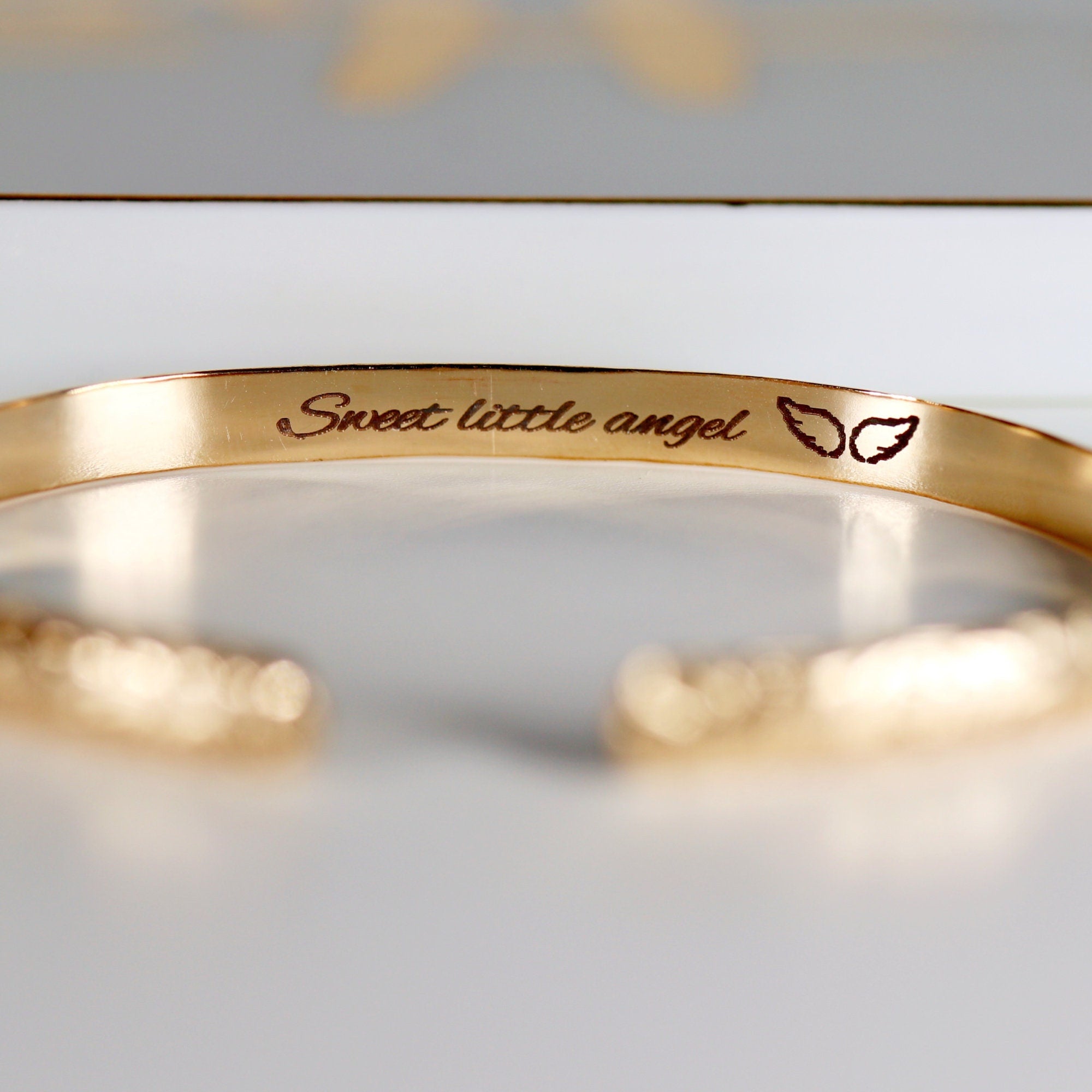 Engraved Baby Cuff, Leaf & Flowers, Children Bracelet, Baby Cuff Bracelet - Melt'm Jewelry
