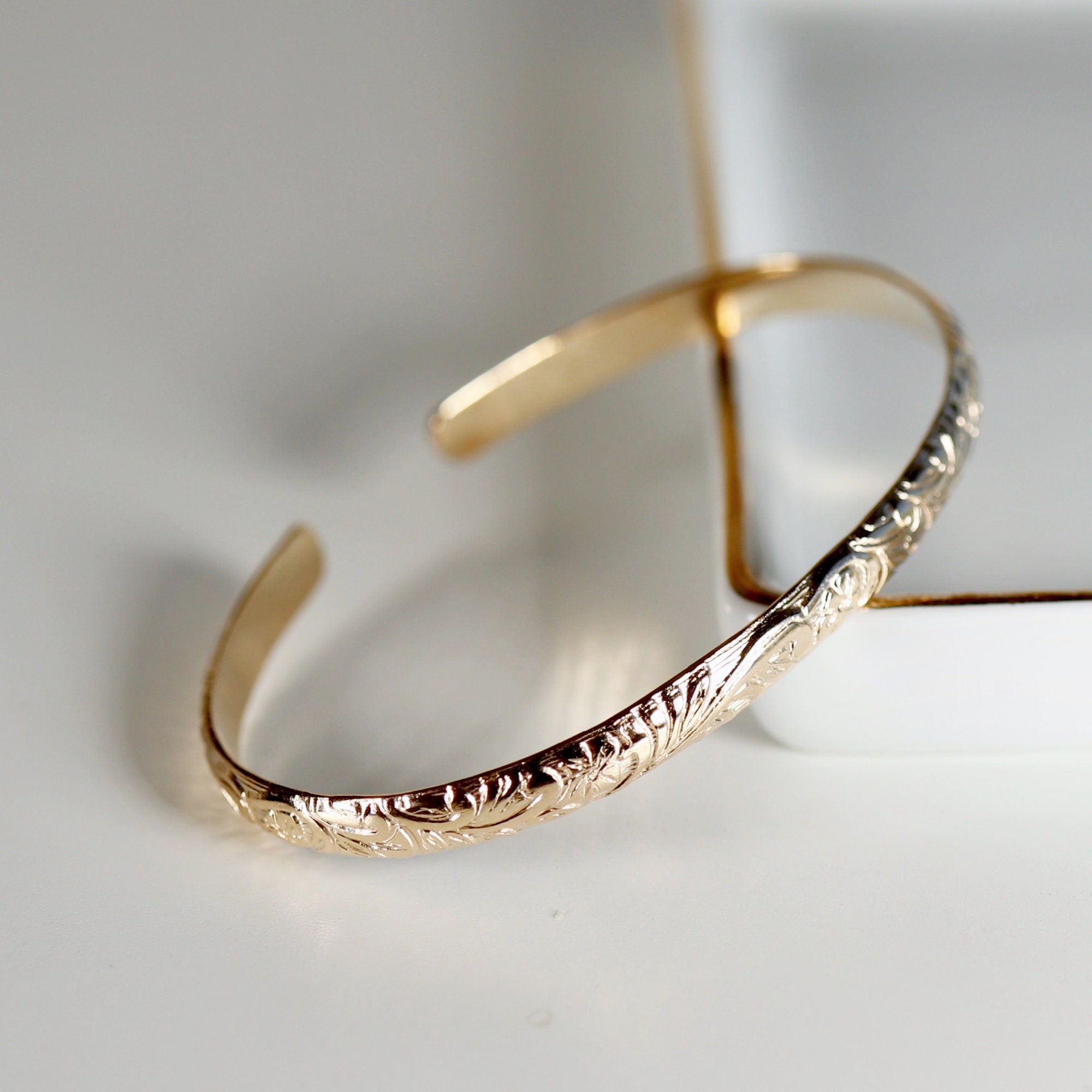 Engraved Baby Cuff, Leaf &amp; Flowers, Children Bracelet, Baby Cuff Bracelet - Melt'm Jewelry