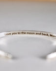 Sterling Silver Open Cuff Bracelet Leaf & Flowers, Handwriting Inside - Melt'm Jewelry