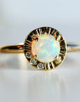 Opal Ring 14k Solid Gold, Handmade Opal Sun Ring, Round Opal and Diamond Sunrise Ring, October Birthstone Ring, Anniversary Ring