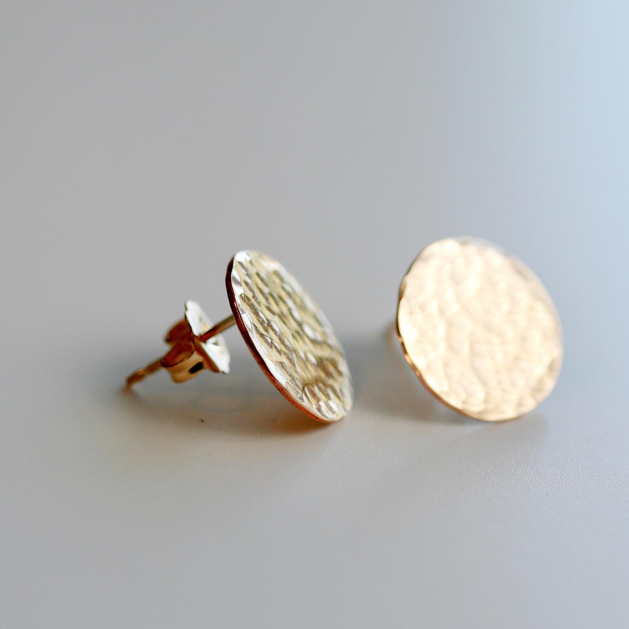 Hammered Gold Disc Stud Earrings