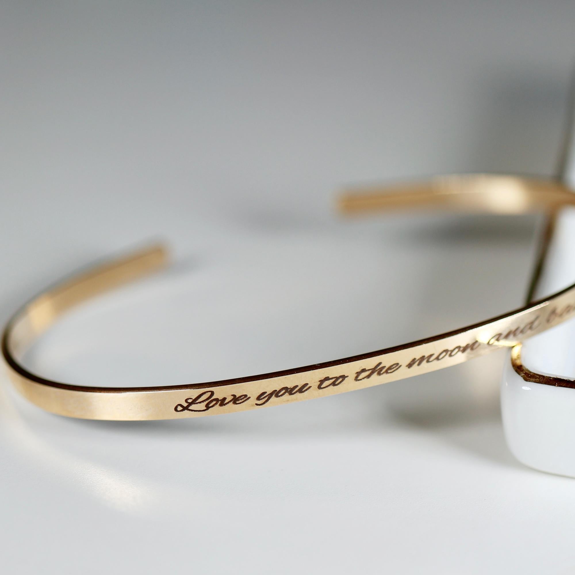 Gold Open Cuff Message Bracelet, Handwriting Inside or Outside, Hidden Message Bangle Bracelet, Gold Open Bangle Bracelet