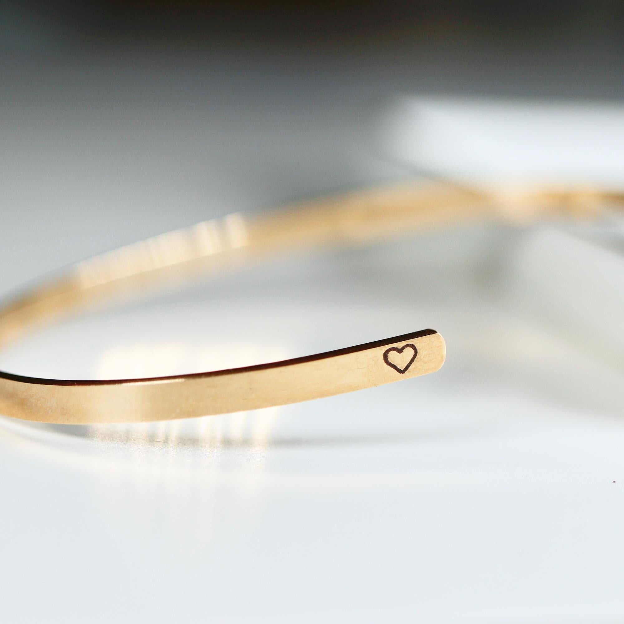 Gold Open Cuff Message Bracelet, Handwriting Inside or Outside, Hidden Message Bangle Bracelet, Gold Open Bangle Bracelet