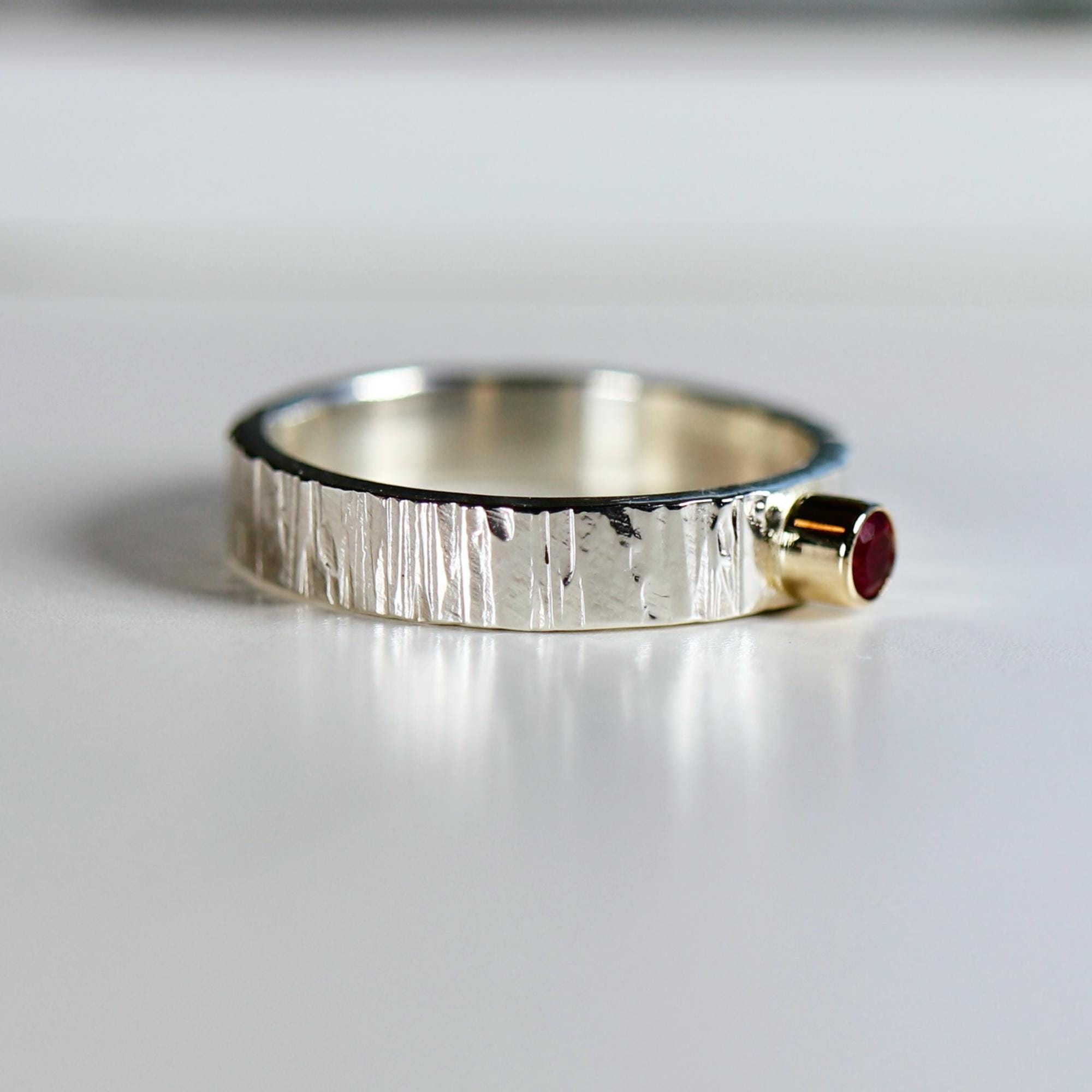 Ruby Ring, Mixed Metal Ring, Sterling Silver Ruby Ring