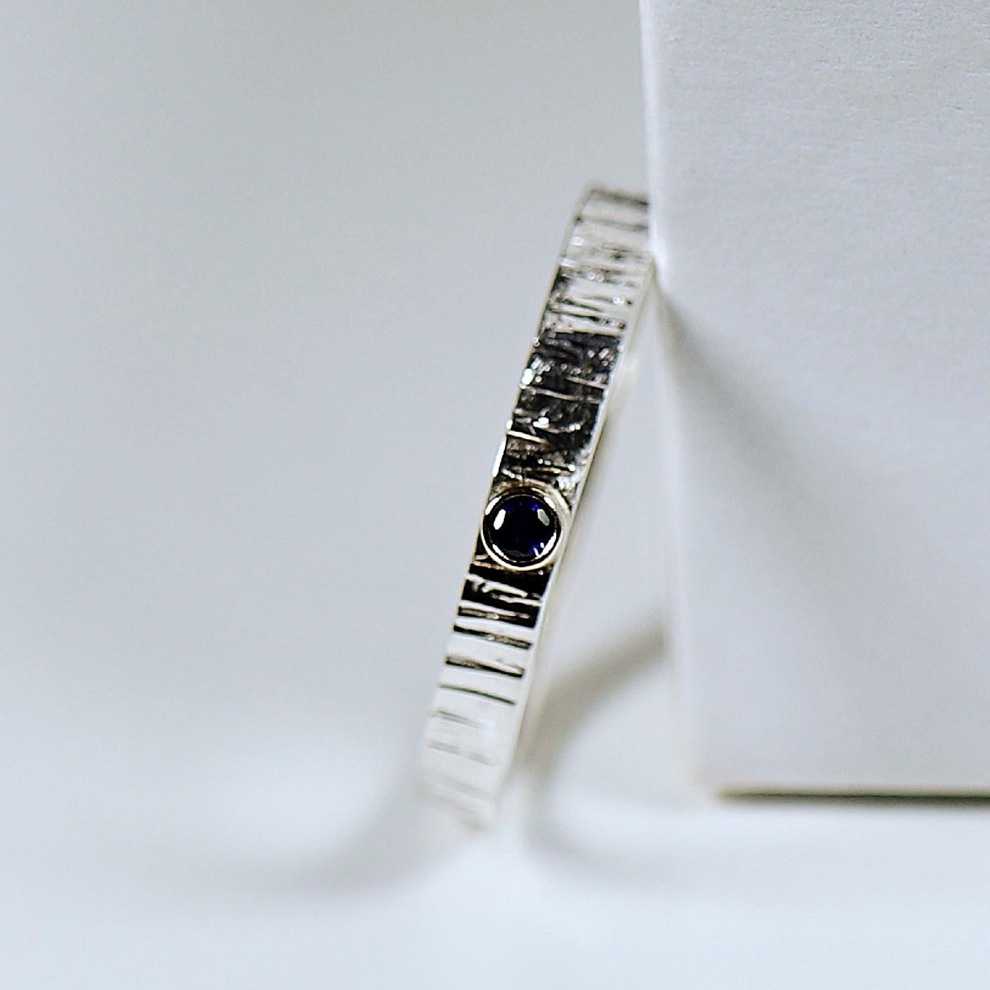 Sapphire Ring, Mixed Metal Ring, Sterling Silver Sapphire Ring, September Birthstone, Hammered Silver Band 14k Gold Bezel Set Promise Ring