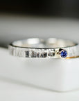 Sapphire Ring, Mixed Metal Ring, Sterling Silver Sapphire Ring, September Birthstone, Hammered Silver Band 14k Gold Bezel Set Promise Ring