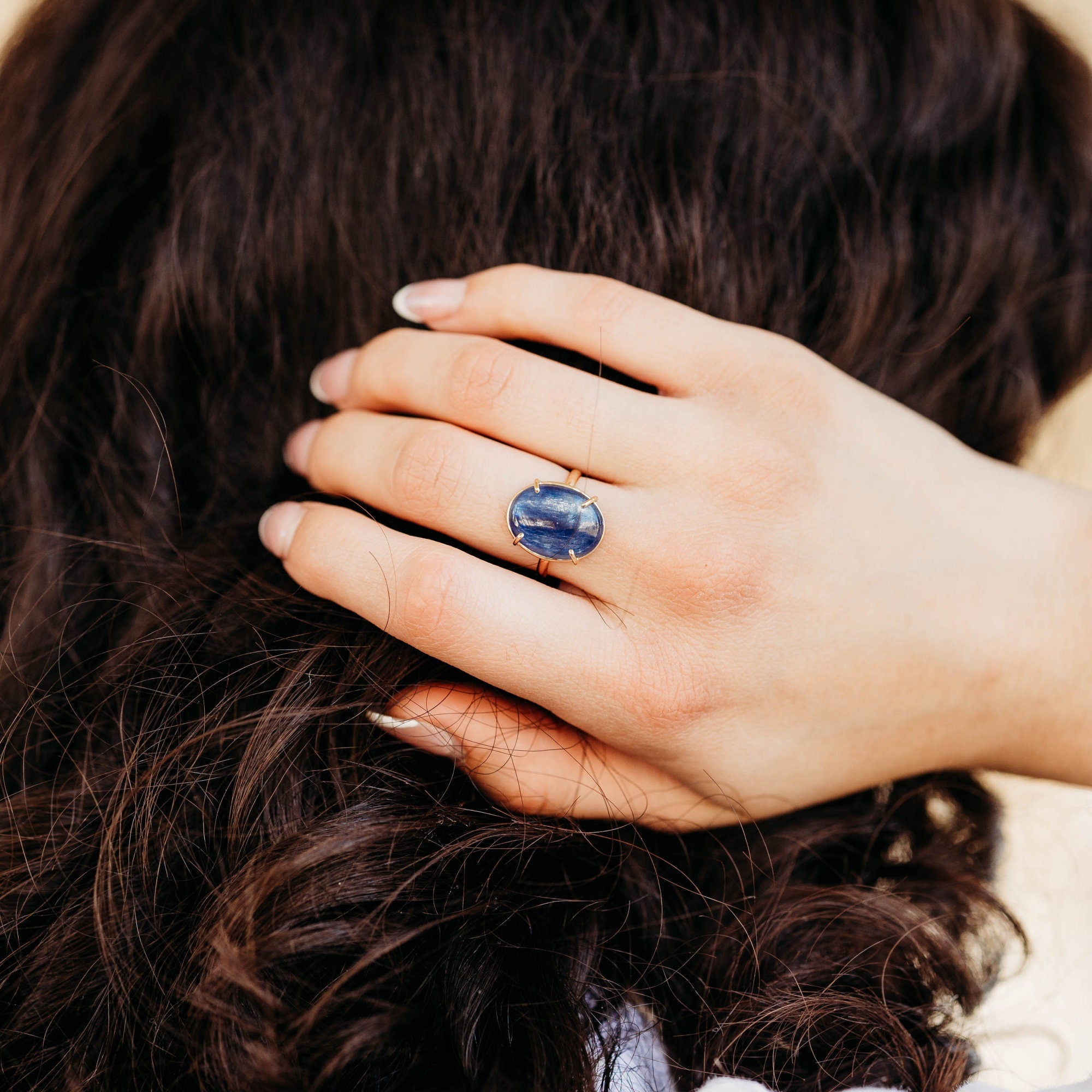 Deep Blue Kyanite Ring 14k Solid Gold, Genuine Natural Kyanite Ring, Handmade Oval Kyanite Ring, Statement Ring