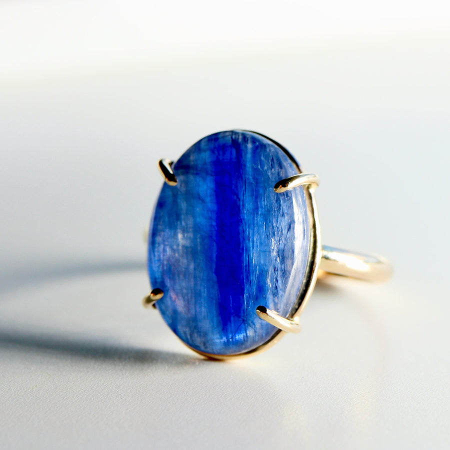 Deep Blue Kyanite Ring 14k Solid Gold, Genuine Natural Kyanite Ring, Handmade Oval Kyanite Ring, Statement Ring