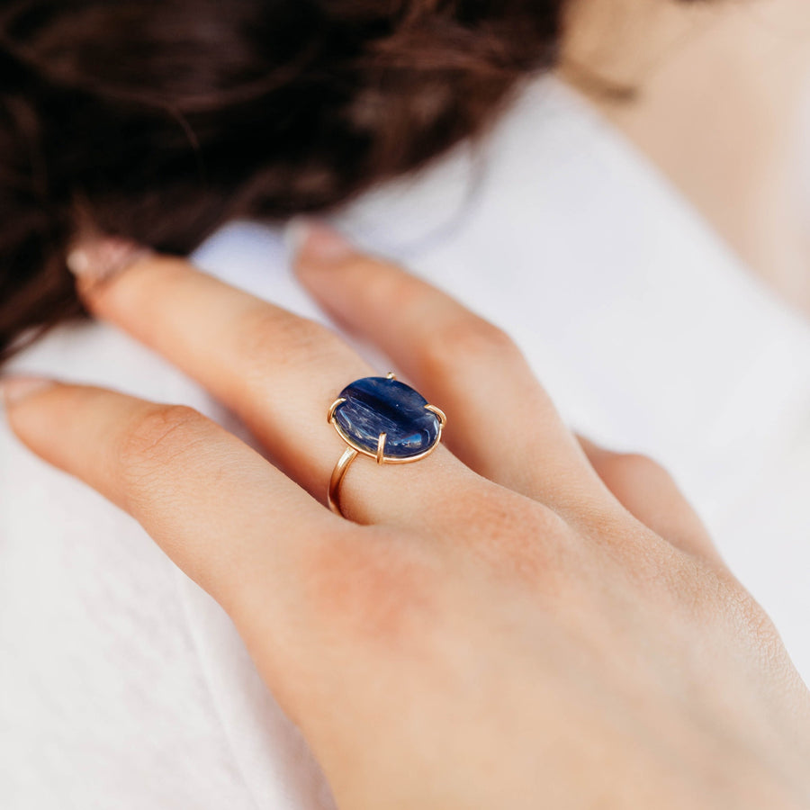 Deep Blue Kyanite Ring 14k Solid Gold, Genuine Natural Kyanite Ring, Handmade Oval Kyanite Ring, Statement Ring