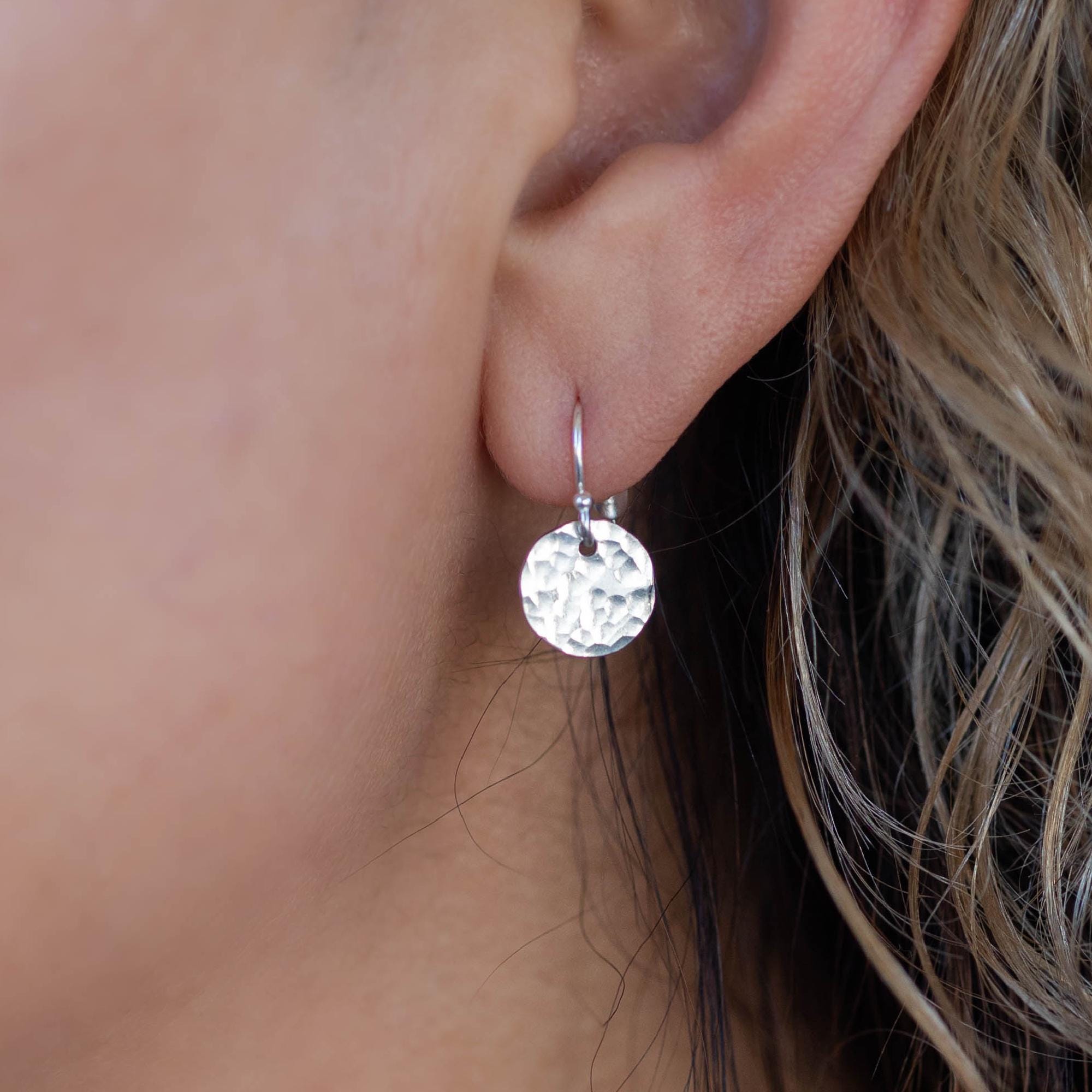 Hammered Silver Disc Earrings