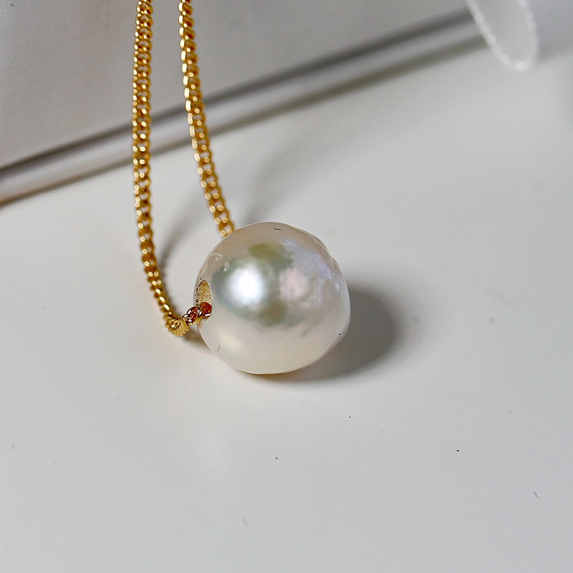 Natural Siding Pearl Necklace, June Birthstone Jewelry Gold Filled