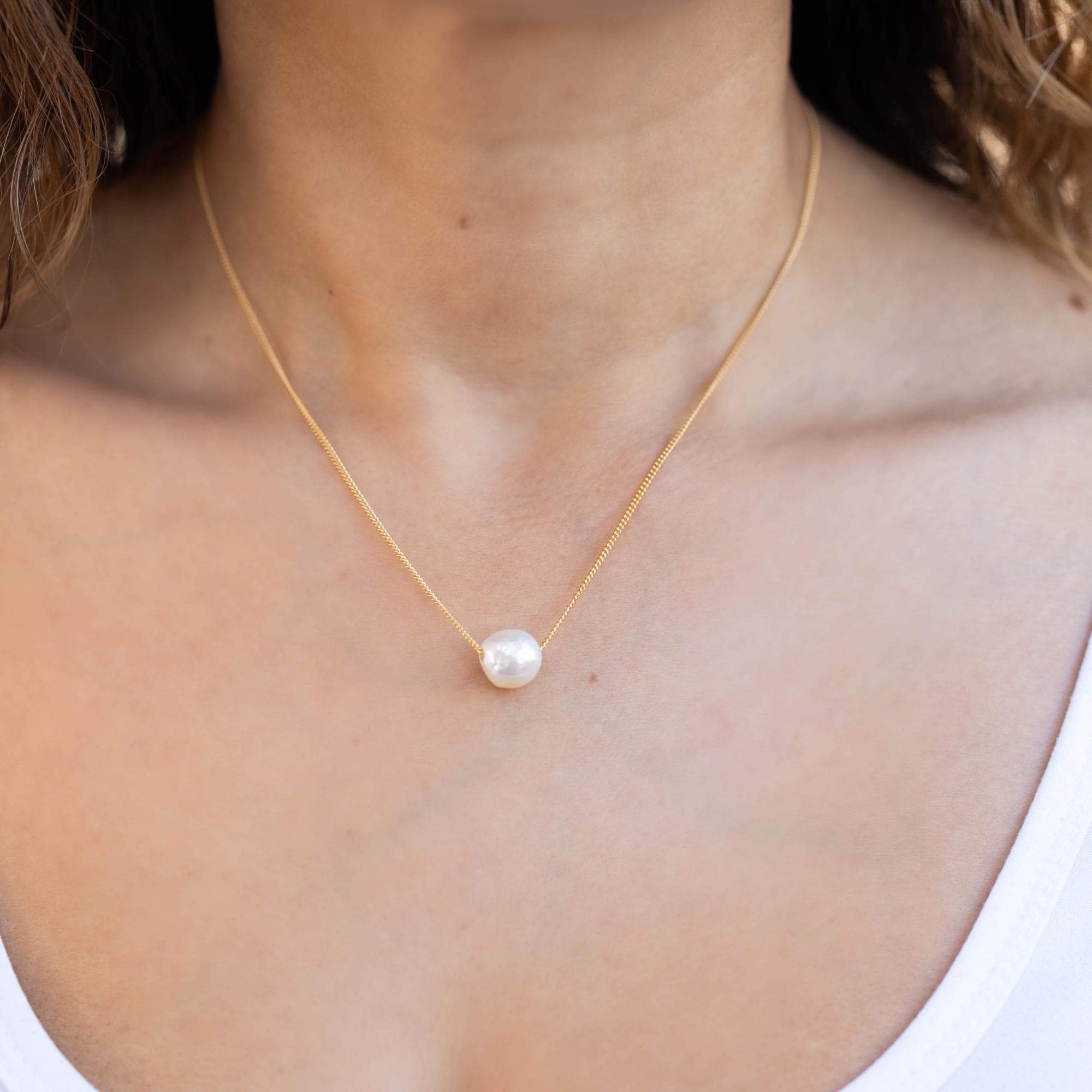 Natural Pearl Necklace, Sliding Pearl Necklace, Wedding Jewelry, Freshwater Pearl Necklace Gold Filled, June Birthstone, Bridal Jewelry