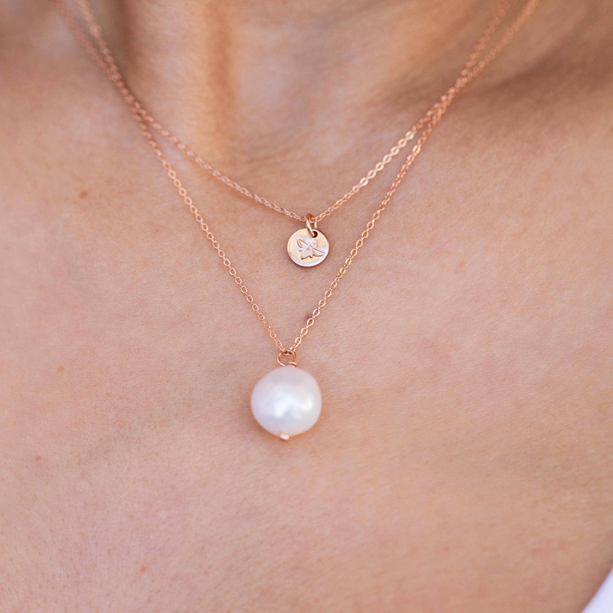 Rose Gold Natural Pearl Necklace, Freshwater Pearl Necklace Rose Gold Filled, June Birthstone, Layering Necklace, Bridal Jewelry