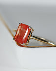 Solitaire Sunstone Ring 14k Solid Gold, Emerald Cut Sunstone Engagement Ring, Sun Stone Promise Ring, Anniversary Ring