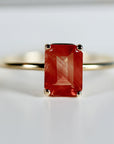 Solitaire Sunstone Ring 14k Solid Gold, Emerald Cut Sunstone Engagement Ring, Sun Stone Promise Ring, Anniversary Ring