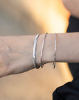 Sterling Silver Open Cuff Bracelet Leaf & Flowers, Handwriting Inside - Melt'm Jewelry