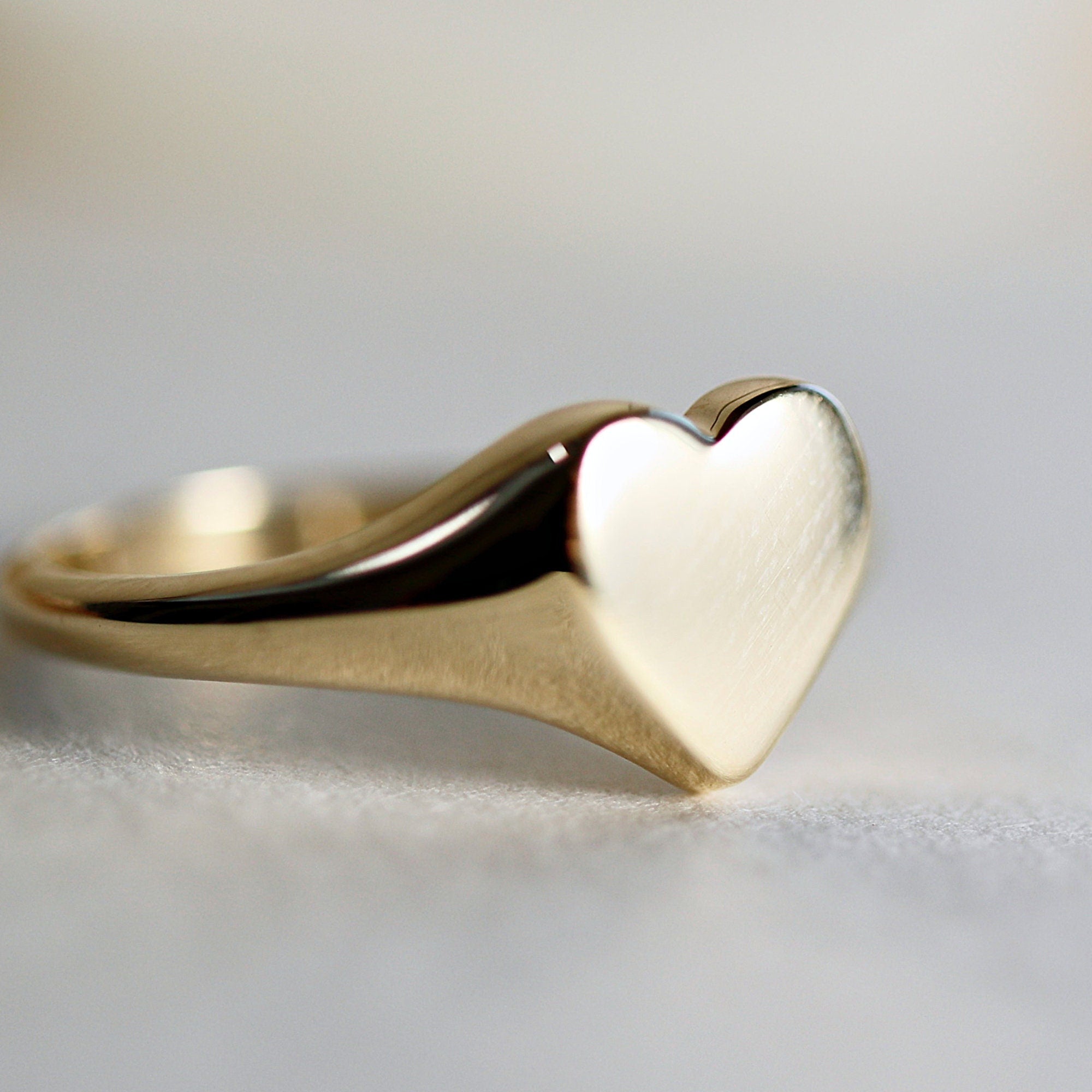 14k Solid Gold Heart Signet Ring For Women, Monogrammed Personalized Heart Ring