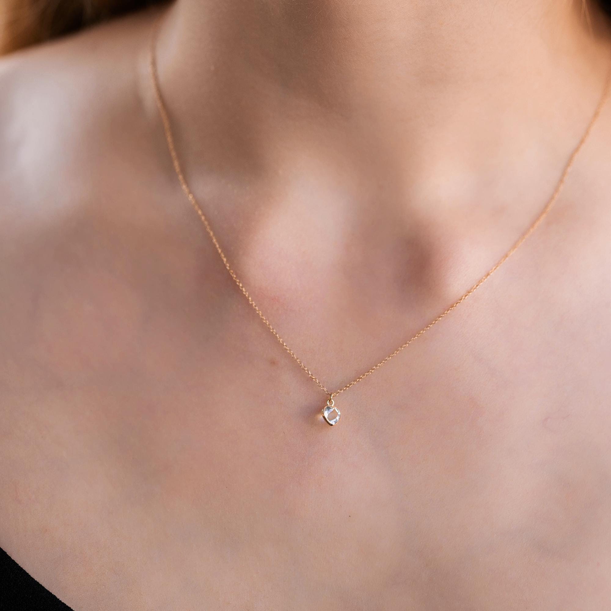 Heart White Topaz Charm or Necklace 14k Solid Gold - Melt'm Jewelry