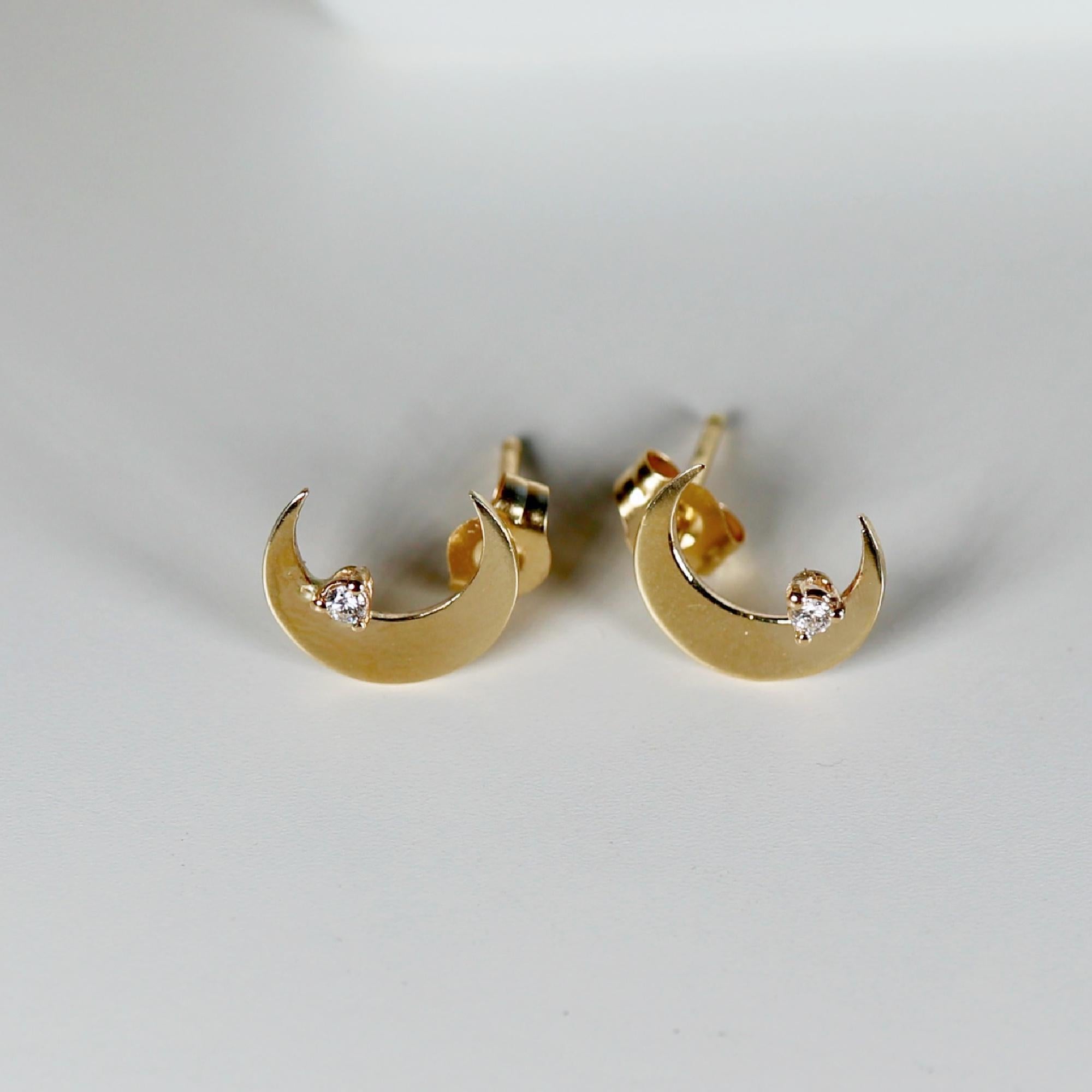 Diamond Moon Earrings 14k Solid Gold