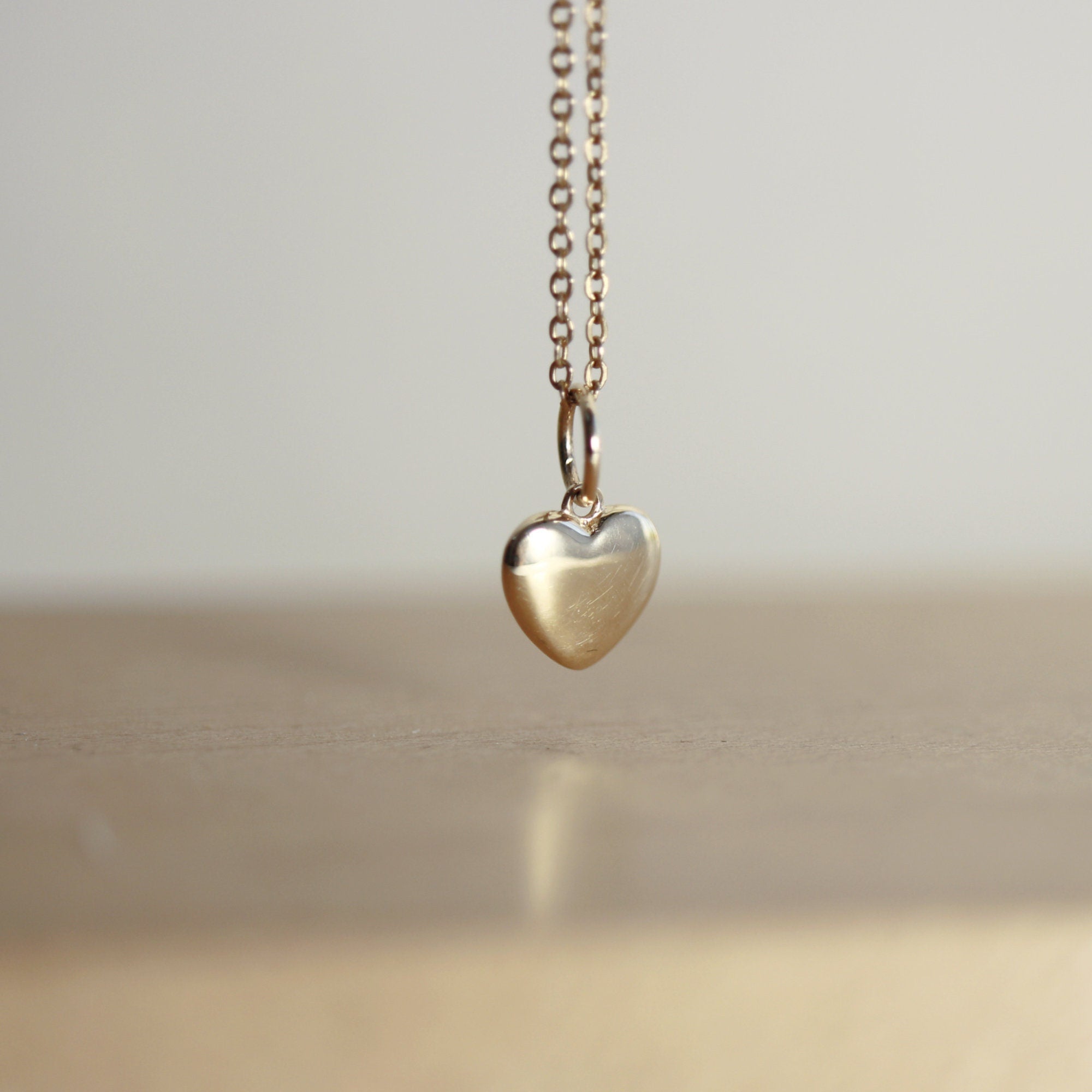 14k Gold Heart Charm or Necklace, Golden Solid Heart Charm