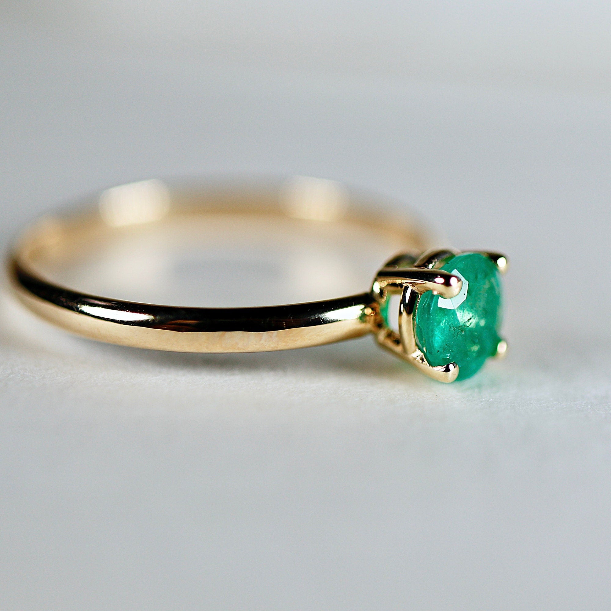 Solitaire Natural Emerald Ring 14k Gold