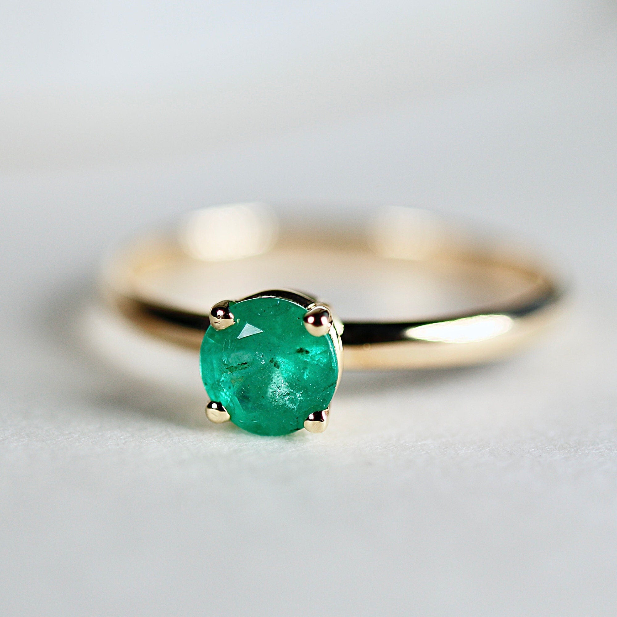 Solitaire Natural Emerald Ring 14k Gold