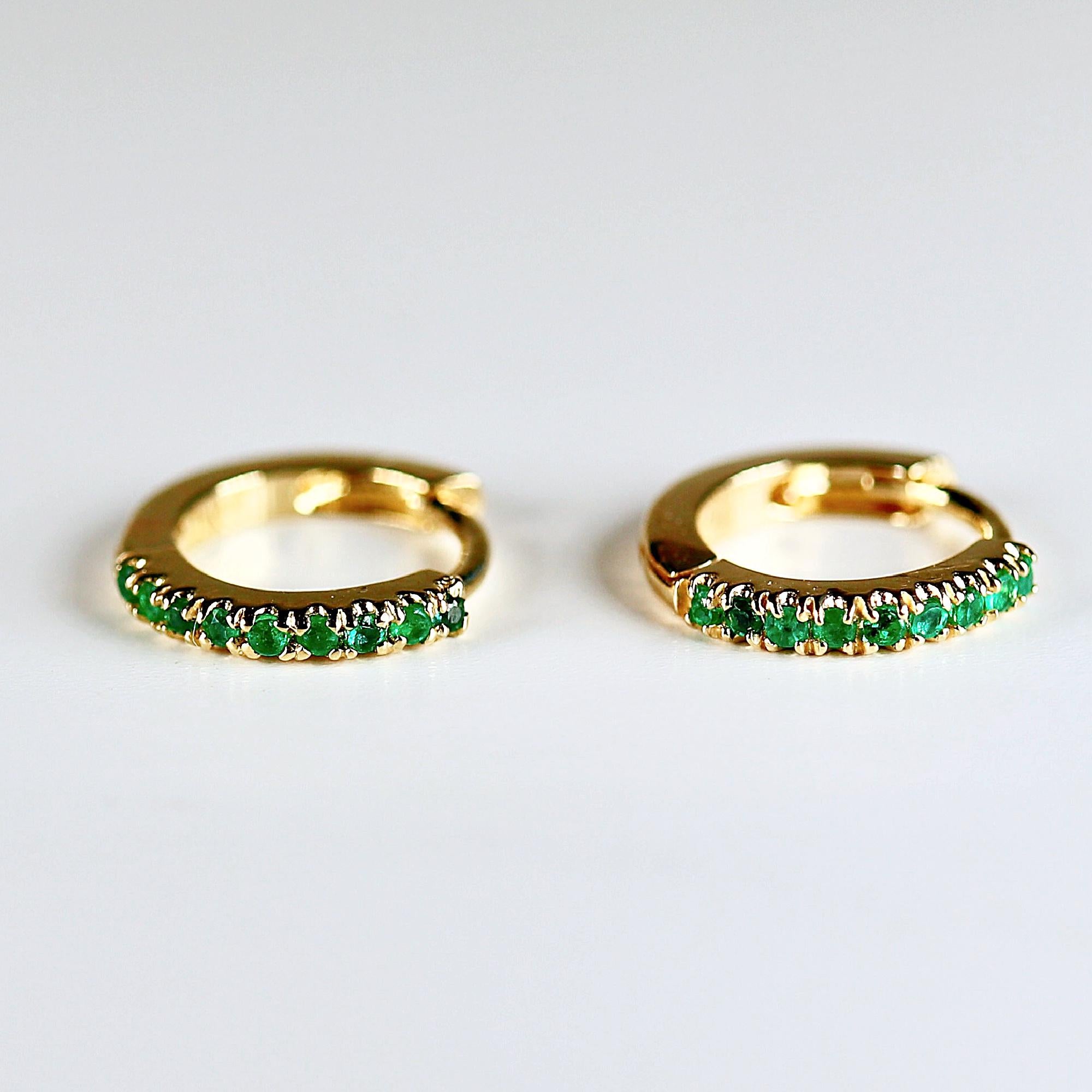 Mini Emerald Earrings 14k Gold, 10 mm Emerald Huggies Hoop Earrings, Second Hole Hoops Single (Half Pair) Gemstone Hoop Earring