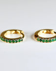 Mini Emerald Earrings 14k Gold, 10 mm Emerald Huggies Hoop Earrings, Second Hole Hoops Single (Half Pair) Gemstone Hoop Earring