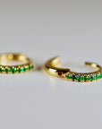 Mini Emerald Earrings 14k Gold, 10 mm Emerald Huggies Hoop Earrings, Second Hole Hoops Single (Half Pair) Gemstone Hoop Earring