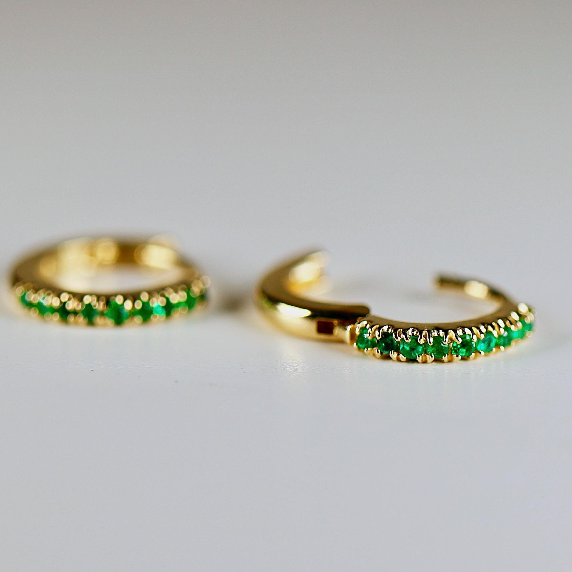 Mini Emerald Earrings 14k Gold