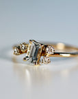 Diamond and Aquamarine Cluster Engagement Ring 14k Solid Gold