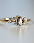 Diamond and Aquamarine Cluster Engagement Ring 14k Solid Gold